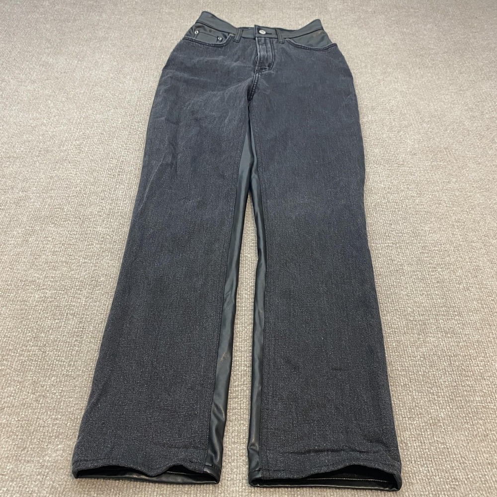 Abercrombie & Fitch Ankle Straight‎ Jeans Womens 26 Black High Rise Faux Leather